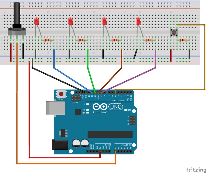 Arduino schematics leds button potentiometer