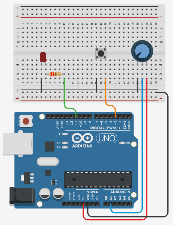 Arduino Circuit - LED, Push Button, Potentiometer