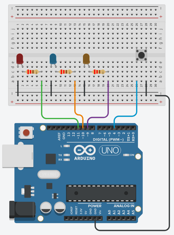 Arduino Circuit - Push Button with Multiple LEDs